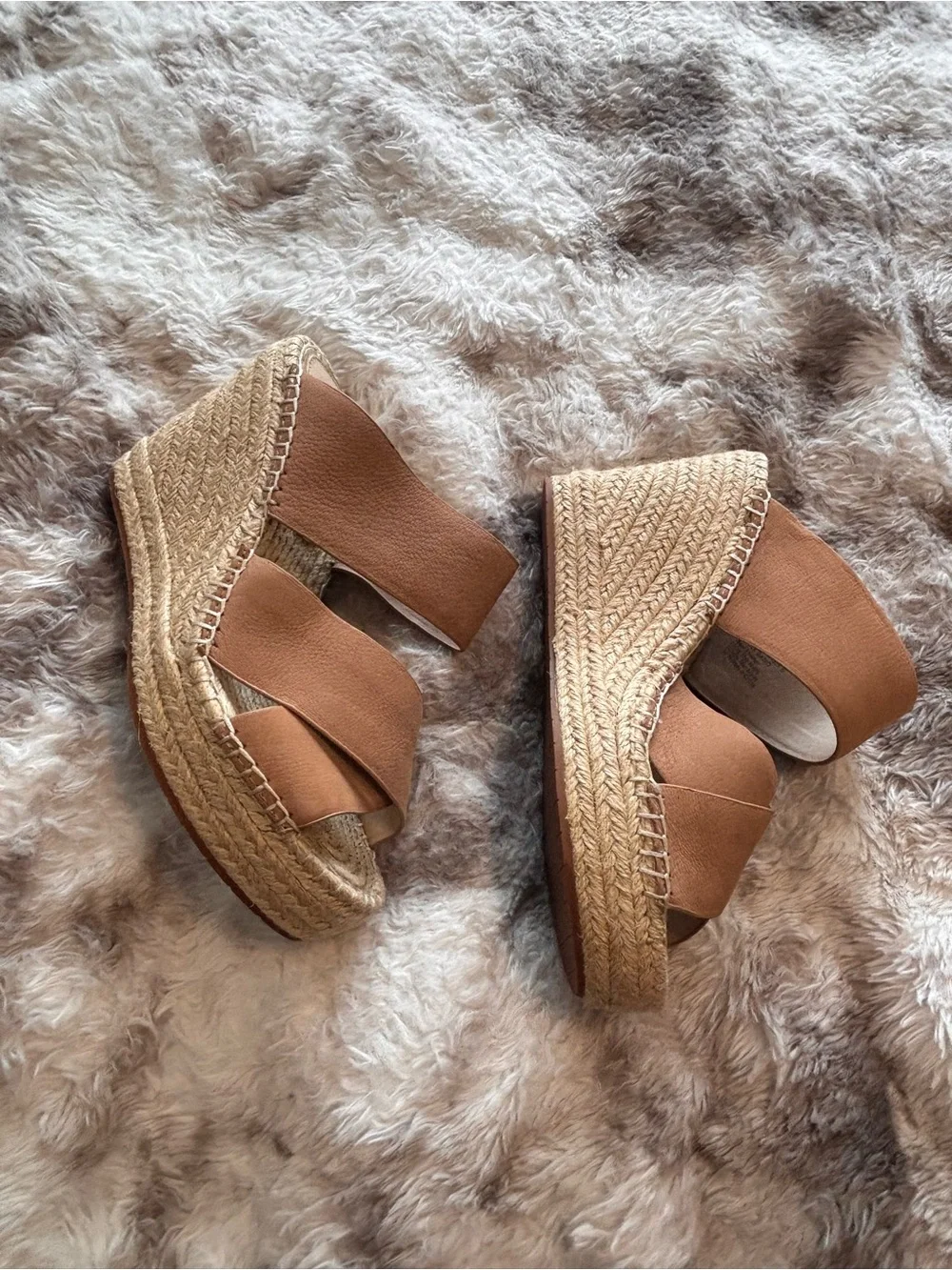 Kenneth Cole New York Cognac Brown Espadrille Wedge Slides